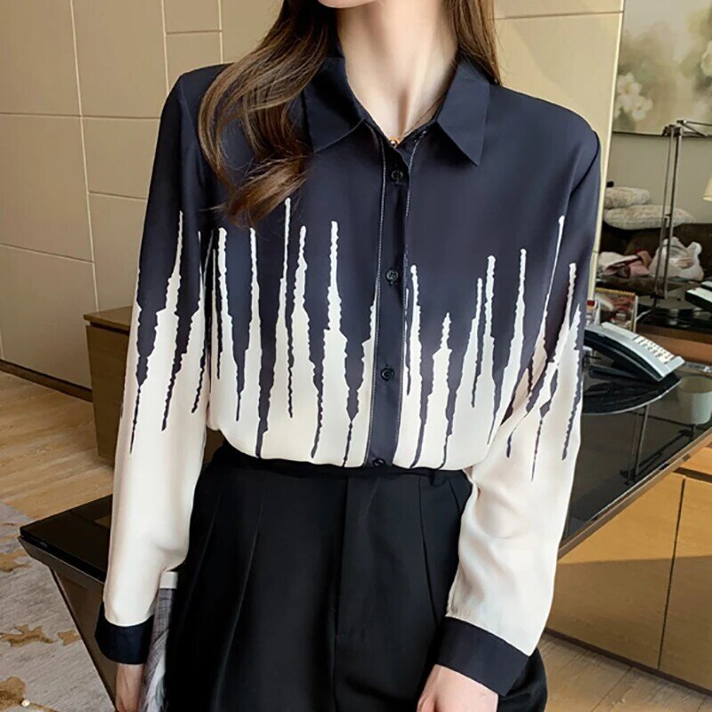 Chemise à manches longues en mousseline De soie pour femmes, Vintage, bureau, rayé, vêtements coréens, automne 2021