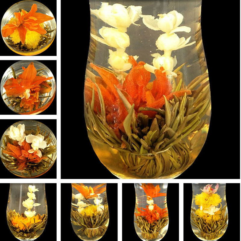 Juego de té de flores hecho a mano, 2020 diferentes flores, bolas florecientes chinas, artesanías a base de hierbas, embalaje de regalo, 16 piezas