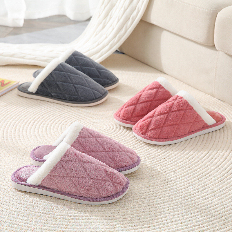 Zapatillas de invierno para las mujeres hombre Flip Flop, cómoda casa Zapatos de tela de algodón de peluche de Simple interior suave desgaste