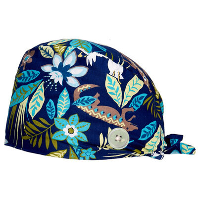 패션 Unisex 인쇄 간호사 모자 단추 스크럽 모자 작업 모자 Bouffant 모자 아름다움 모자