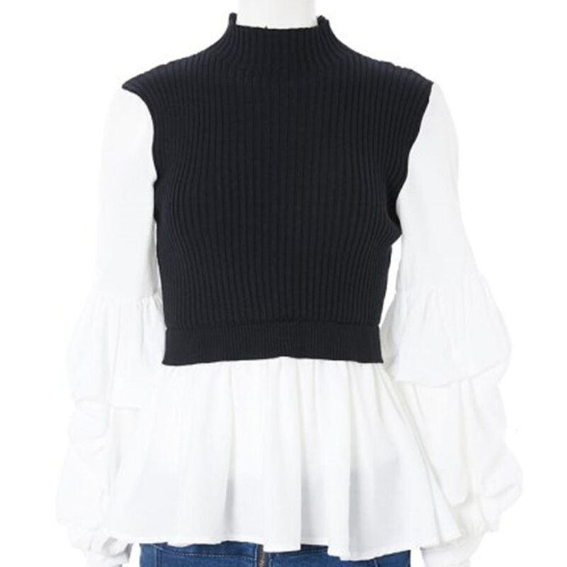 Vrouwen Coltrui Koreaanse Stijl Mode Gebreide Patchwork Lange Mouwen Tops Elegant Office Dames Harajuku Pull Knitwear