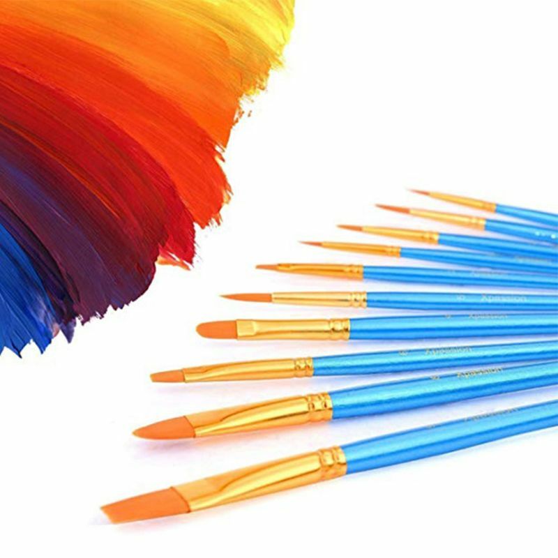 10Pcs Paint Brush Set Nylon Hair Brush for Acrylic Painting Oil Watercolor Paint