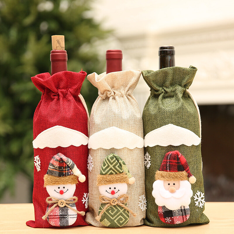 Couverture de bouteille de vin avec père noël bonhomme de neige cerf, ensemble de vin créatif, décoration de joyeux noël pour la maison, bonne année 2022