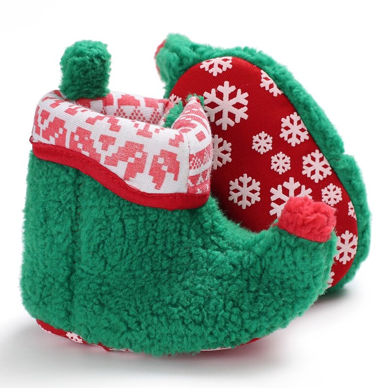 Рождественская теплая обувь для малышей, малышей, девочек, мальчиков, флок, зимняя теплая обувь для снега, Санта-Клауса, начинающих ходить, м...