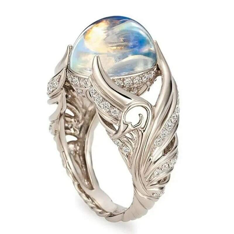 Винтажное кольцо с белым лебедем, кольцо с лунным камнем, белые опаловые лозы, кольца для женщин, свадебные украшения