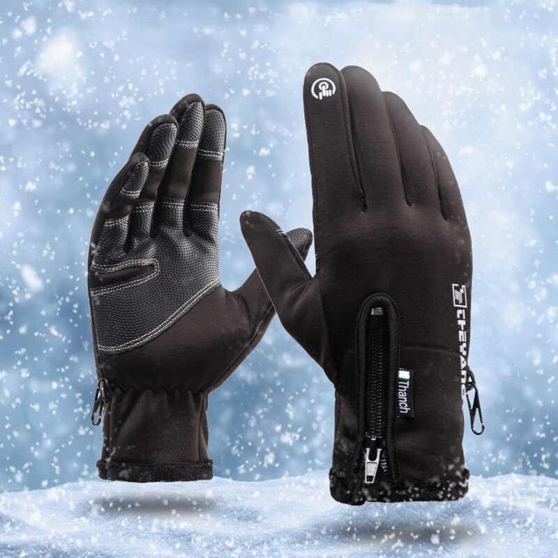 Winter Koude Handschoenen Waterdicht Fietsen Pluis Thermische Verwarmde Handschoenen Voor Touchscreen Weer Winddicht Anti Slip