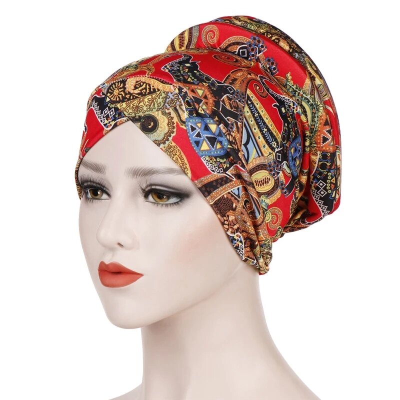 Cotton print turban cap trendy muslim headdress Inner hijabs for women ethnic wrap head bonnet hijab caps islamic goods turbante