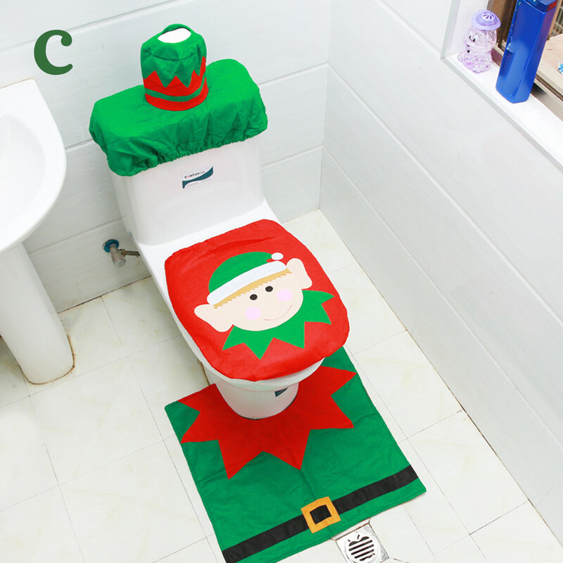 3PCS Christmas Toilet Seat Cover Bathroom Mat Xmas Decor Santa Claus Bathroom Santa Toilet Seat Cover Rug Home Decoration 2020