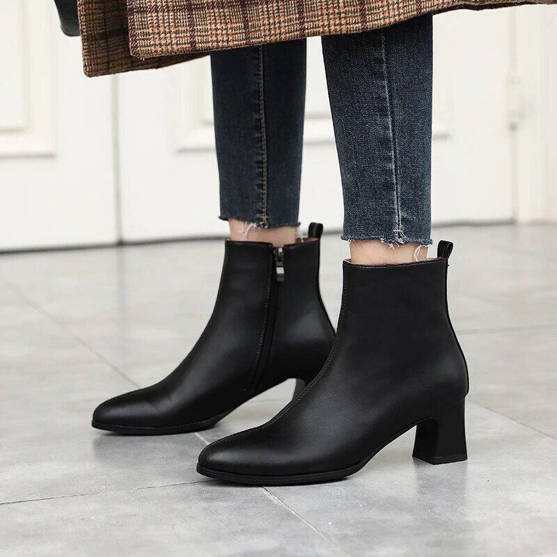 Botas con punta redonda para Mujer, botines de felpa corta, zapatos de invierno