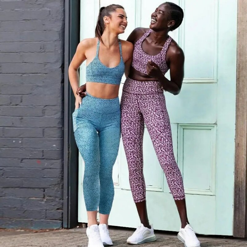 Conjunto de yoga feminino ginásio terno esporte conjunto 2 pçs roupas de impressão de fitness para as mulheres sem costura leggings sutiã esportivo calças de yoga ginásio