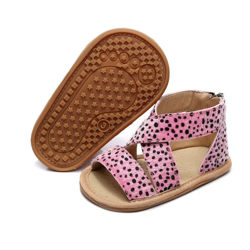 2020 unissex bebê verão sandálias anti-deslizamento de borracha leopardo impressão prewalkers berço sapatos tiras cruzadas tênis de sola macia 0-12m sapato