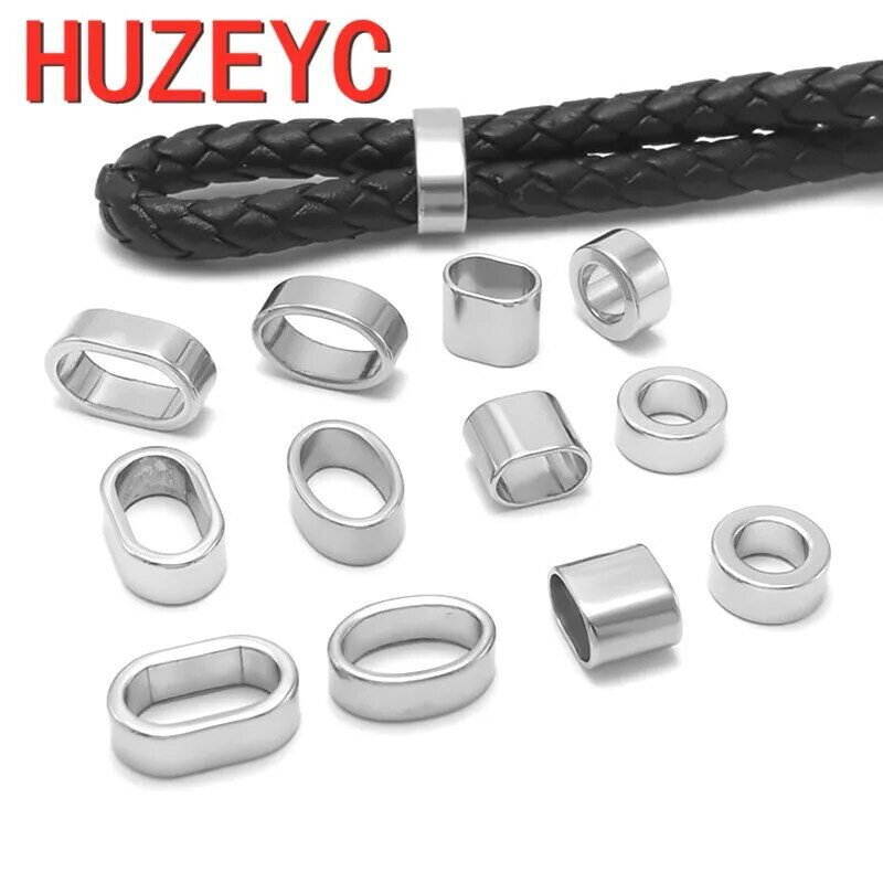 10pcs/Lot 316L Stainless Steel Large Hole Spacer Beads for Leather Cord Bracelet DIY Jewelry Making Men Slide Charms Accessories