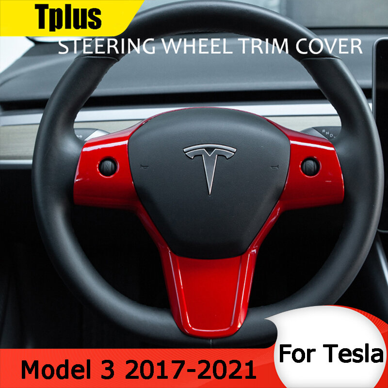New For Tesla Model 3 Y Auto Accessories Case Carbon Fiber Car Styling Car Steering Wheel Decoration Cover Trim Frame Sticker