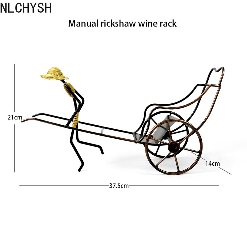 الحنين نمط Rickshaws النبيذ الرف الرجعية الحديد الفن زجاجة نبيذ حامل رف شاشة الرف شريط المنزل سطح المكتب تأثيث الديكور