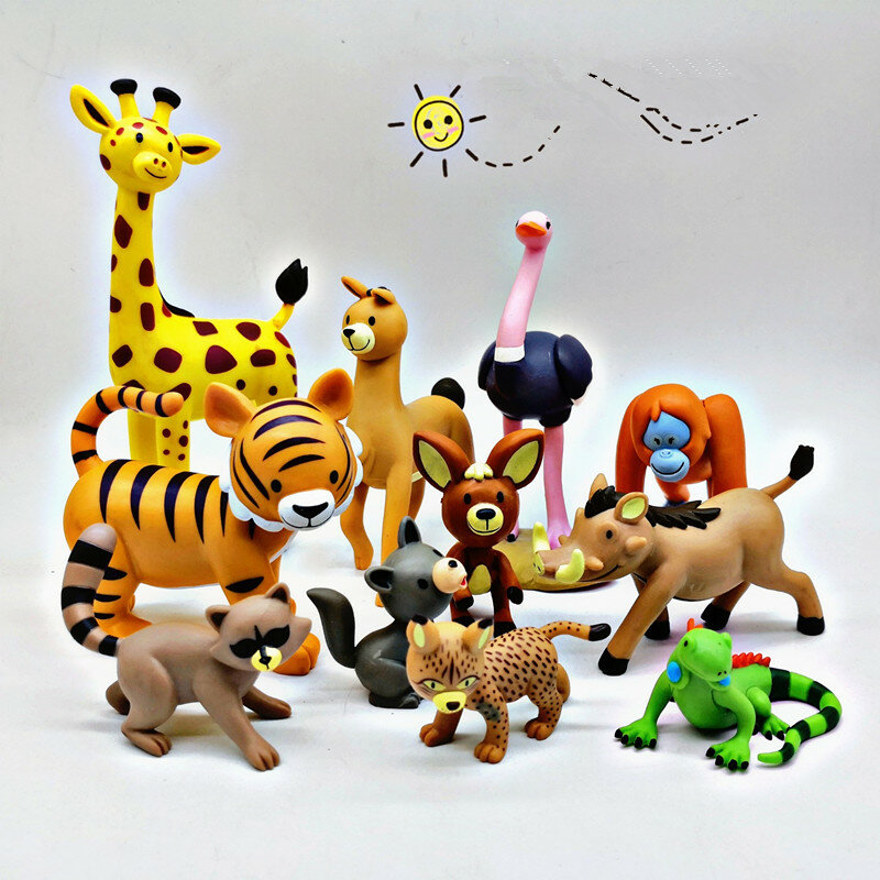 Modelo de animal salvaje lindo, zorro, Lobo, oso, orangután, caballo de avestruz, variedad de juguetes cognitivos para niños