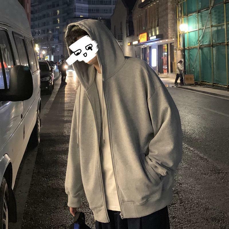 Hoodie Zip Up Nyaman Pria Murni Sweatshirt Bertudung Bulu Musim Gugur Hoodie Hip Hop Pria untuk Atasan Pullover Hoody Klasik Pria Putih