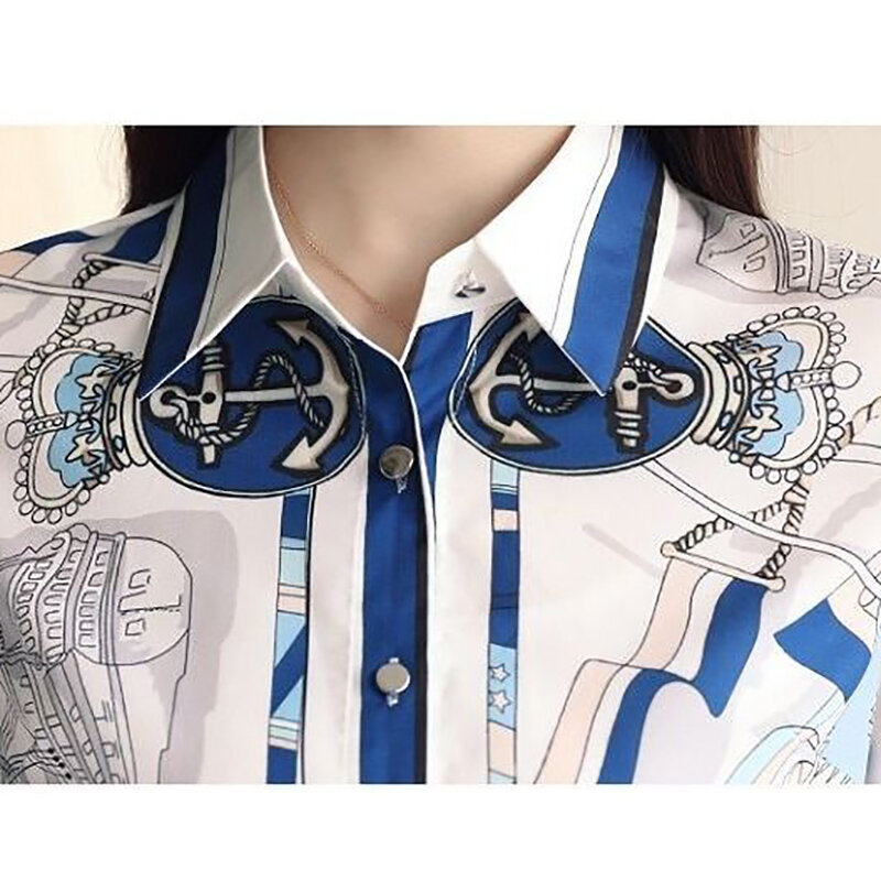 Women Spring Autumn Style Blouses Shirts Lady Casual Turn-down Collar Printed Blusas Tops