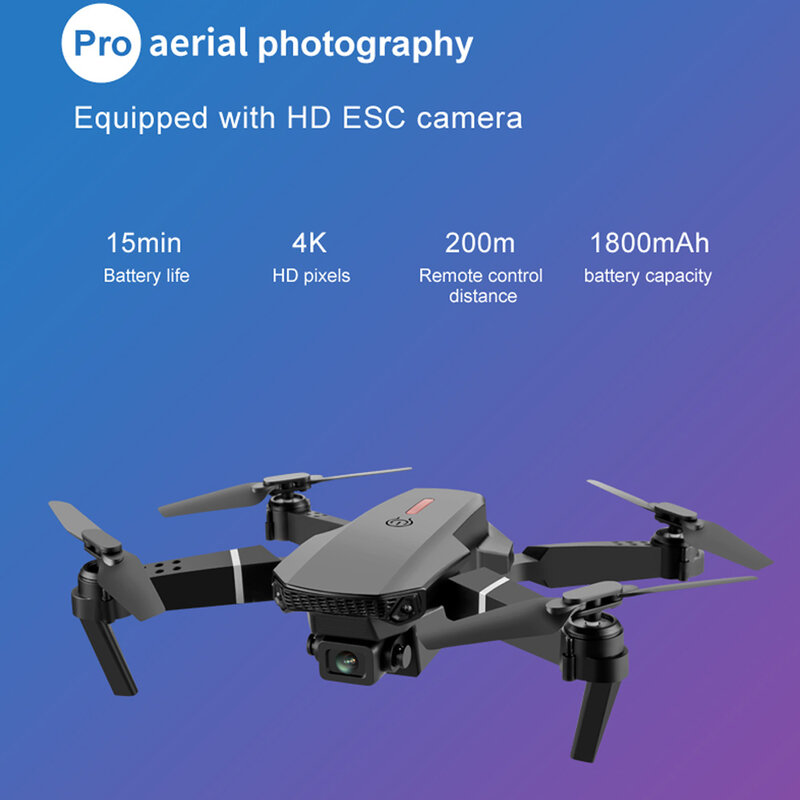 SHAREFUNBAY-Dron E88 pro, cuadricóptero con preservación de altura, 4k, HD, cámara dual, posicionamiento visual, 1080P, WiFi, fpv