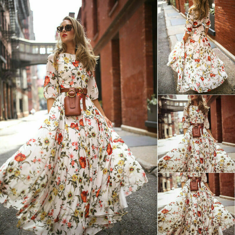 Hirigin letnia długa sukienka kwiatowy Print Boho plaża sukienka tunika Maxi sukienka kobiety Party Dress Sundress Vestidos de festa