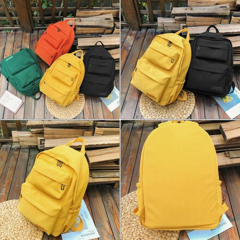 Large Capacity Waterproof Nylon Women Backpack Female Multi Bag Pure Color Travel Backpack Schoolbag for Teenage Girls New