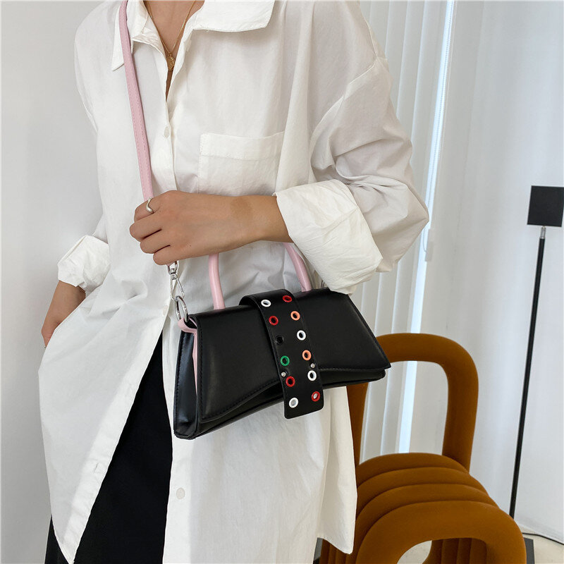 Color Contrast PU Leather Flap Shoulder Crossbody Bags For Women 2021 Women's Designer Small Handbag Female Travel Messenger Bag