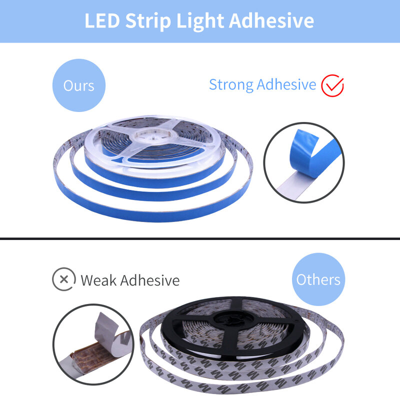 Tiras de luces LED, lámpara RGB 2835 SMD DC 12V, resistente al agua, Flexible, para habitación, 5M, 10M, 15M, 20M, Control remoto de 44 teclas