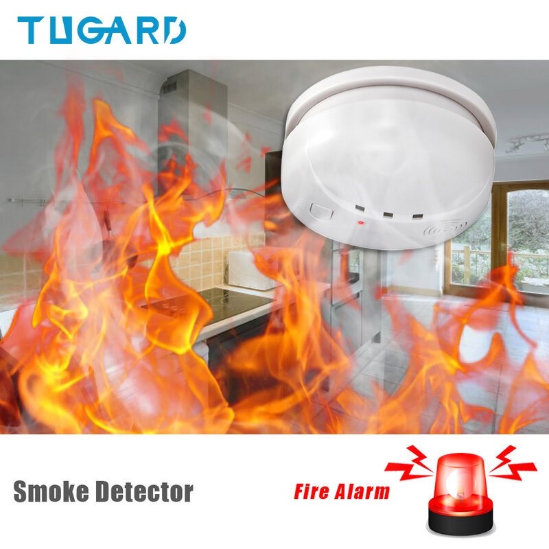 Detector de humo de alarma independiente de alta calidad inalámbrico de seguridad para el hogar TUGARD S10 + S10R para sistema de alarma de seguridad para el hogar