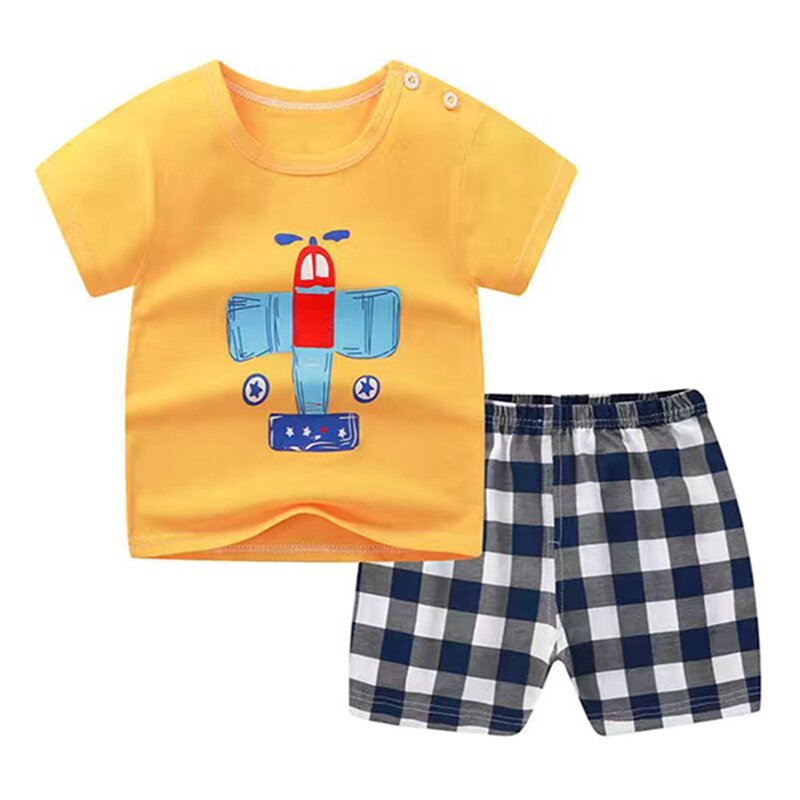 Pijamas de algodón para niños y niñas, conjunto de ropa de verano para bebés, camiseta de manga corta, Pijamas de dibujos animados