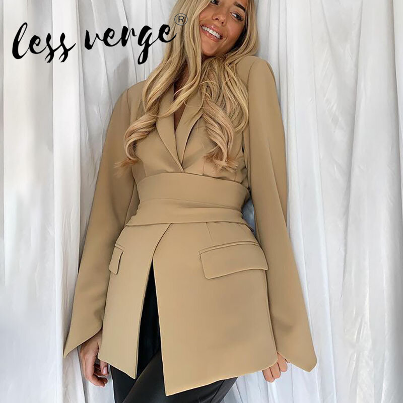 Lessverge temperamento alla moda 2021 inverno primavera donna blazer giacche formali formali capispalla Lace Up Office Lady Cardigan