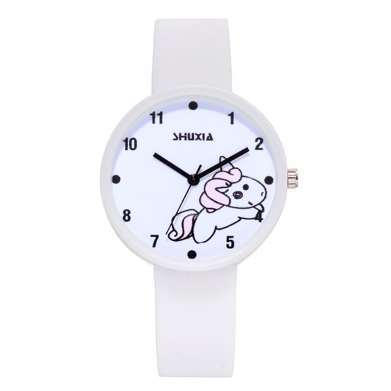 Relógio de quartzo unissex para crianças, relógio de pulso colorido de unicórnio de desenho animado para meninas