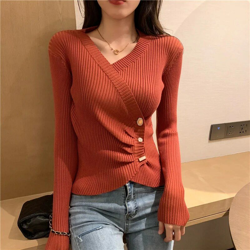 Autumn and Winter New Collar Sweater Irregular Slim-Fit Long Sleeve
