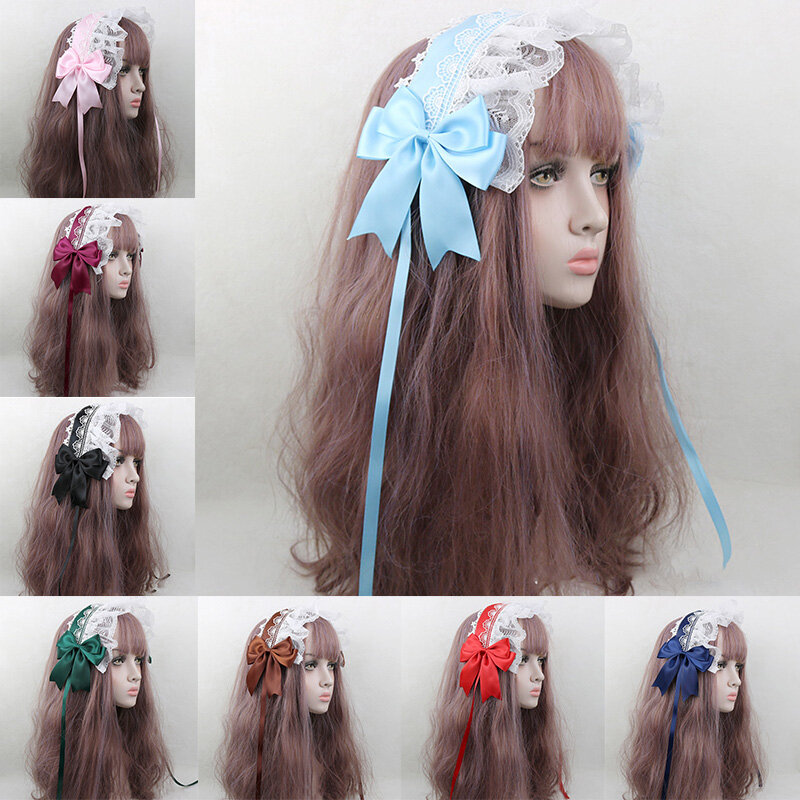 Bandeau en dentelle avec nœud papillon pour femme, accessoire de coiffure, mignon, japonais, Lolita