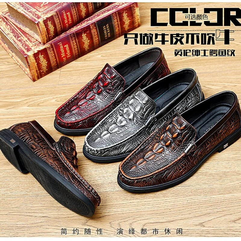 Novo padrão de crocodilo sapatos de ervilhas de couro masculino, moda casual sapatos de condução, high-end sapatos masculinos de tamanho grande