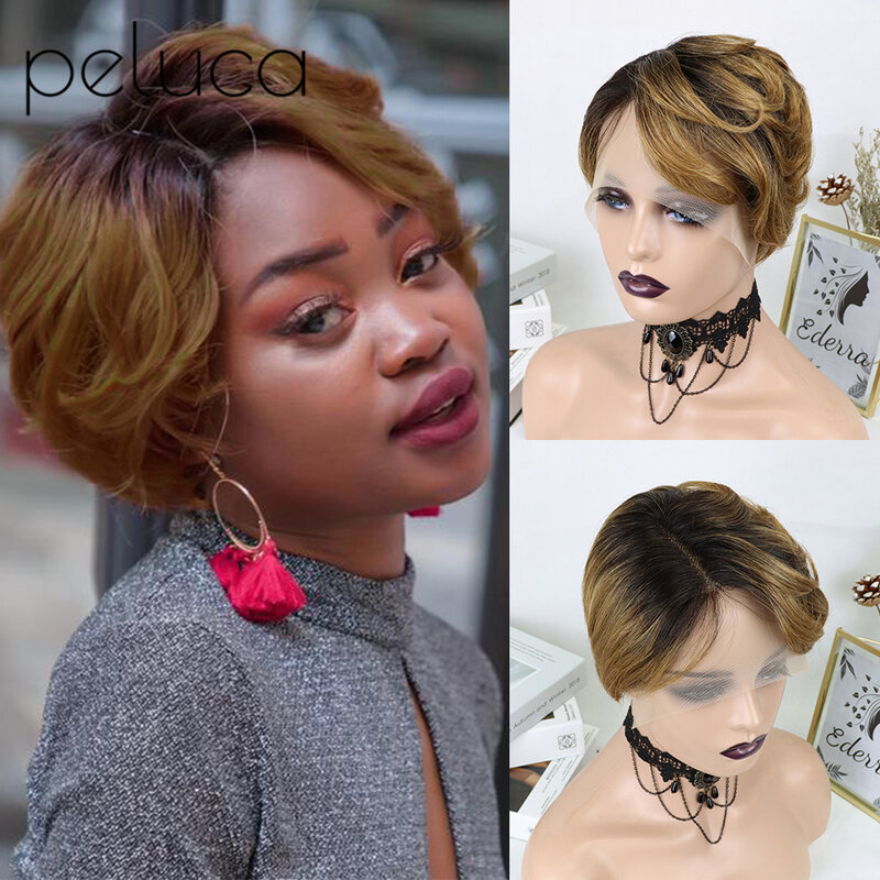 Pelucas de cabello humano rizado para mujeres negras, pelo rizado con corte Pixie Bob, parte en T, encaje HD, Remy, 13x1, 150