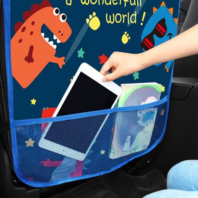 Baby Anti-Kick Pad Cartoon Car Seat Back Hanging Pad Mat Protect Cover Children Kids Waterproof Keep Clean Organizer Storage Bag