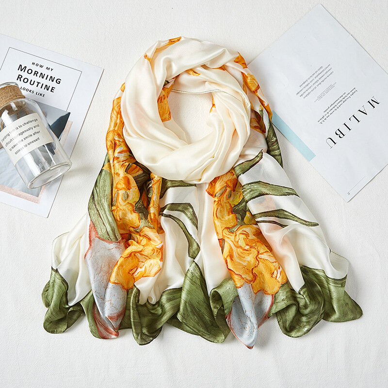Модный платок шелковый атлас шейный шарф для женщин печати хиджаб шаль шарфы женский 180*90 см квадратный шали и шарфы для леди