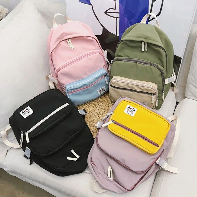 Mochila de nailon con múltiples bolsillos para mujer, bolso de Color con personalidad, informal, a la moda, mochila para chicas adolescentes