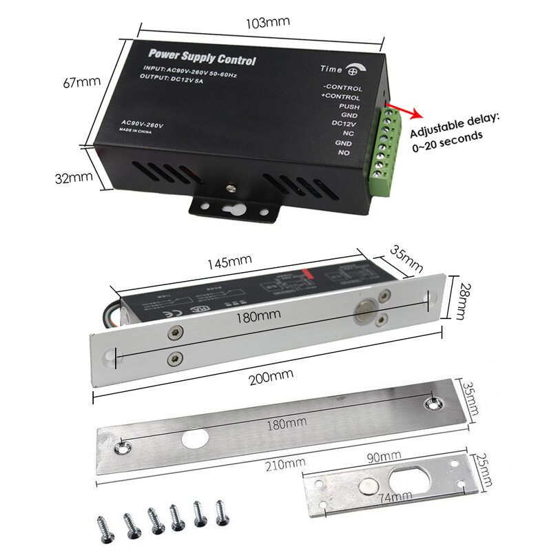 RFID Door Access Control System Kit with keys keyboard Power Supply  door lock electronic 180KG Smart Door Access Control System