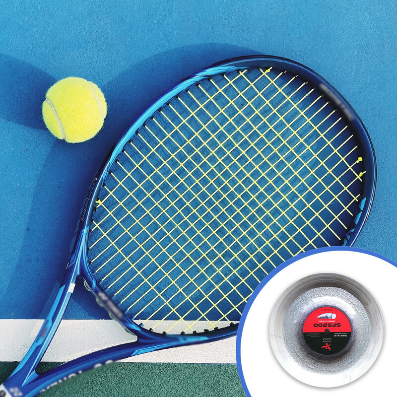 Raqueta de cuerda de tenis para interiores y exteriores, cuerda de nailon de Metal de baja elasticidad, accesorios para equipos de 0.135cm de diámetro, color Beige