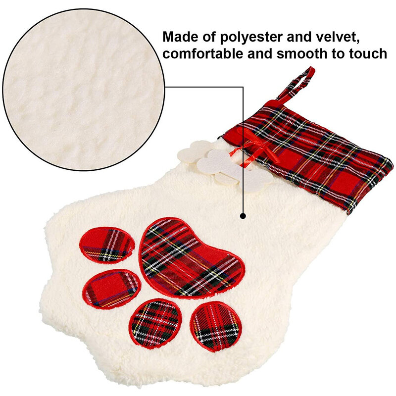 2 peças meias de natal animal de estimação pata padrão meias lareira pendurado meias para o feriado animal de estimação e decoração de natal