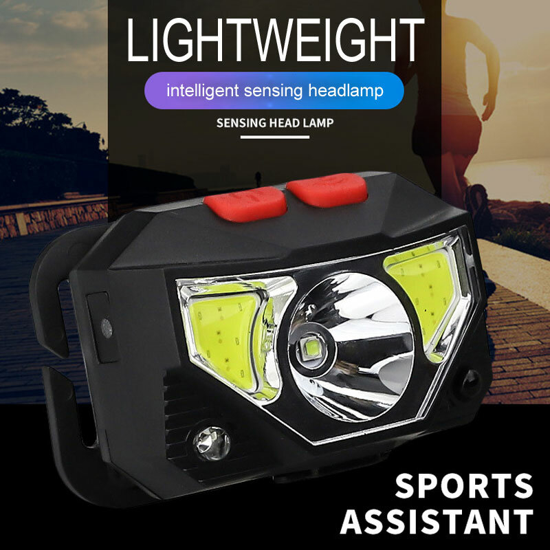 Promoção, farol inteligente leve de onda de mão com sensor cob xpg, recarregável embutido, lâmpada led de sensor para pesca noturna ao ar livre