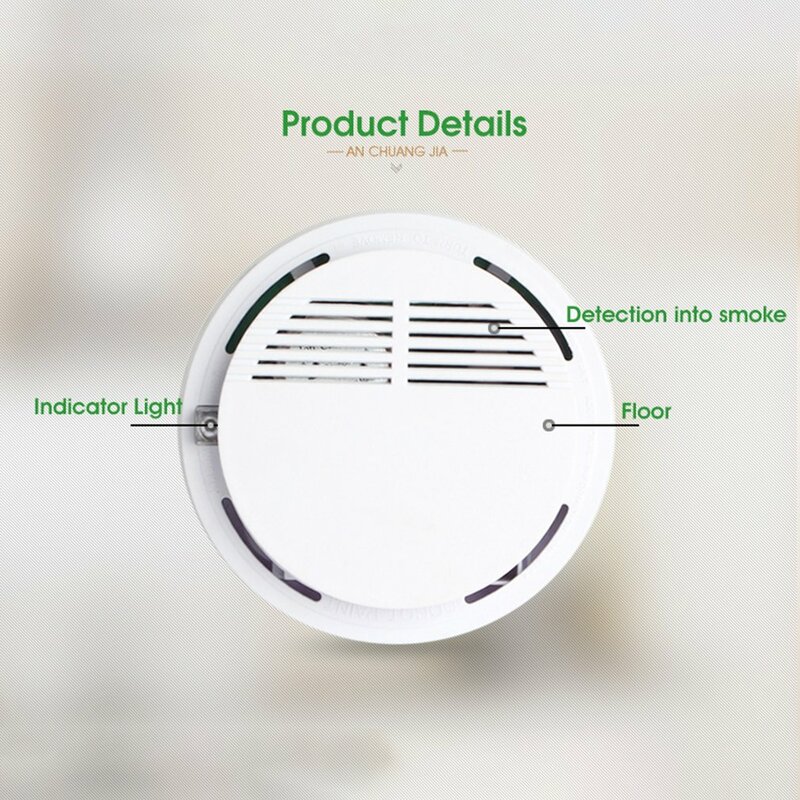 Alarma de humo independiente Acj168, Detector de humo inalámbrico, Sensor de luz y sonido para el hogar