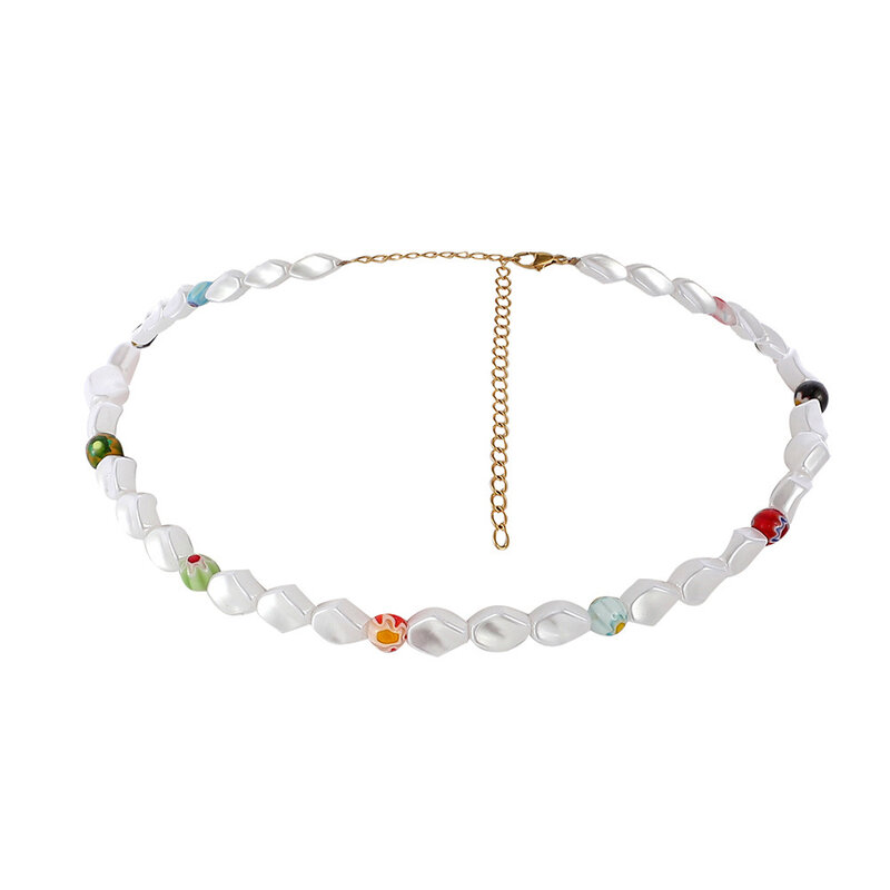 Bohemian Glasmalerei Reis Perle Halskette Natürliche Perle frauen Kurze Halskette Charme Schmuck Handgemachte Weihnachten Geschenk Mädchen