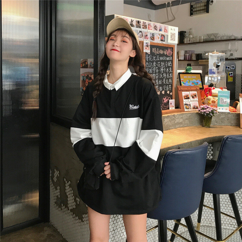 2022 moda grosso hoodies mulheres primavera outono gola polo feminino pullovers kpop carta de manga comprida moletom com capuz ropa mujer