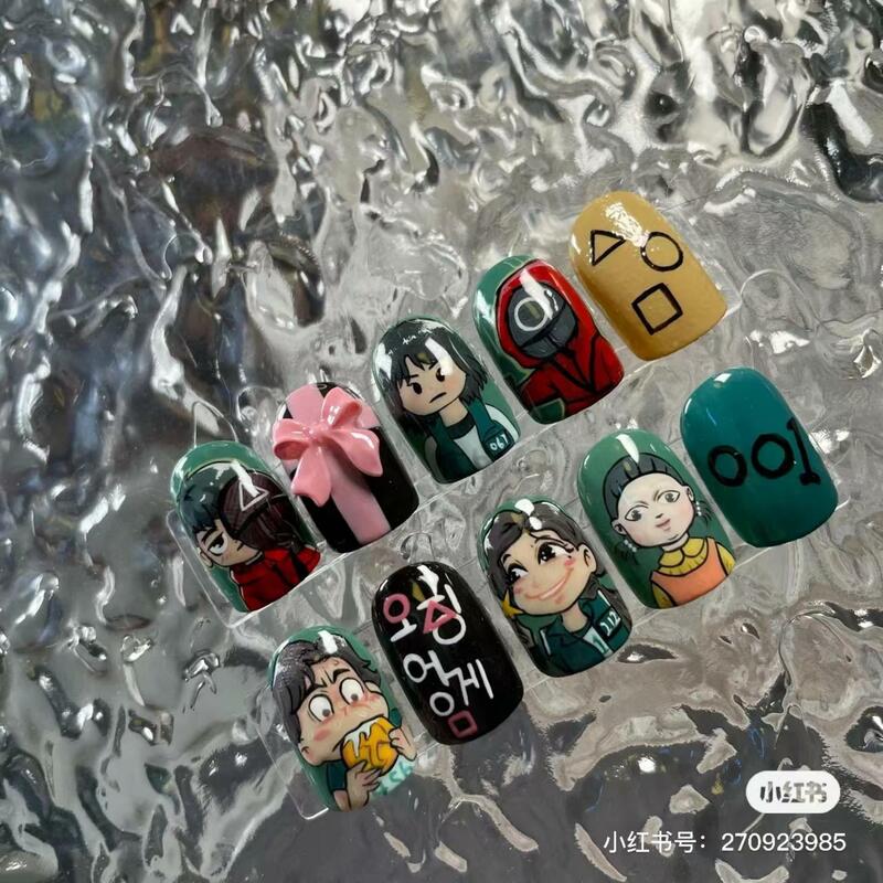 1 Pcs Squid Game Nail Sticker Festival Decorations For Halloween Acrylic Nails Design Manicure Squid Decals Game Paper Sticker