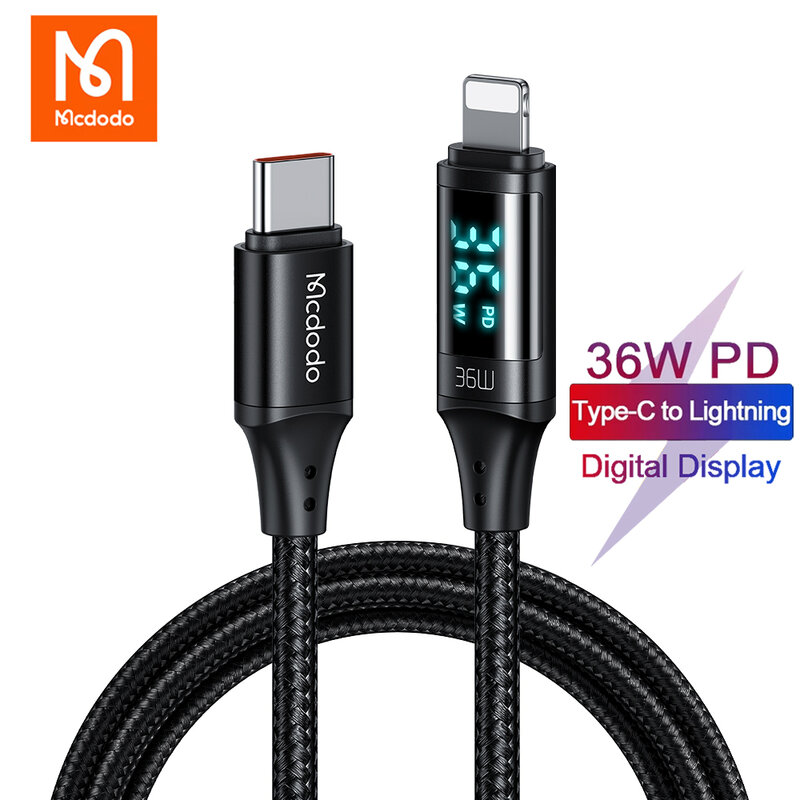 Mcdodo 36W PD USB C Kabel Mikro Pengisian Cepat Tipe C Kabel untuk iPhone 14 13 12 11 Pro Max X iPad Tampilan Digital Kabel Data Telepon