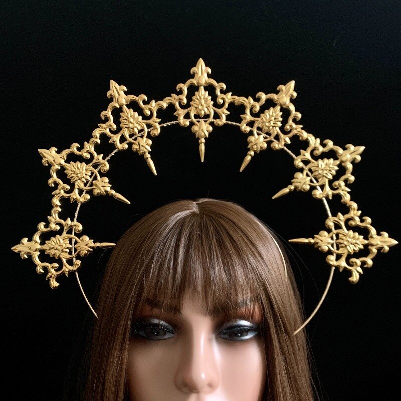 لوليتا هالو الملكة تاج خوذة الشمس أغطية الرأس القوطية أجنحة الملاك مريم العذراء الباروك تيارا إكسسوارات الشعر