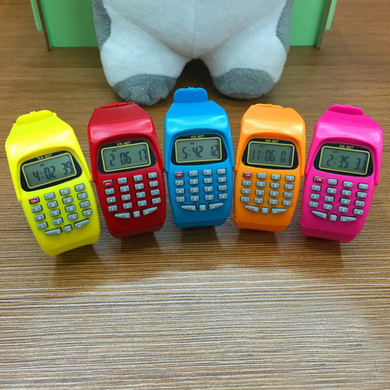 Calculadora digital colorida com função de relógio led esportes casuais do silicone para crianças dos miúdos cálculo multifunction