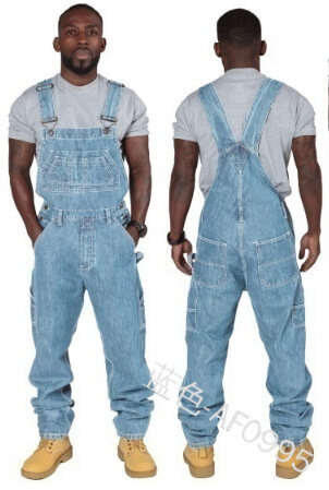 Men's Denim Overalls Are Old Washed Retro Spring and Summer High Waist Fashion Multi-pocket Loose Denim Straight-leg Trousers