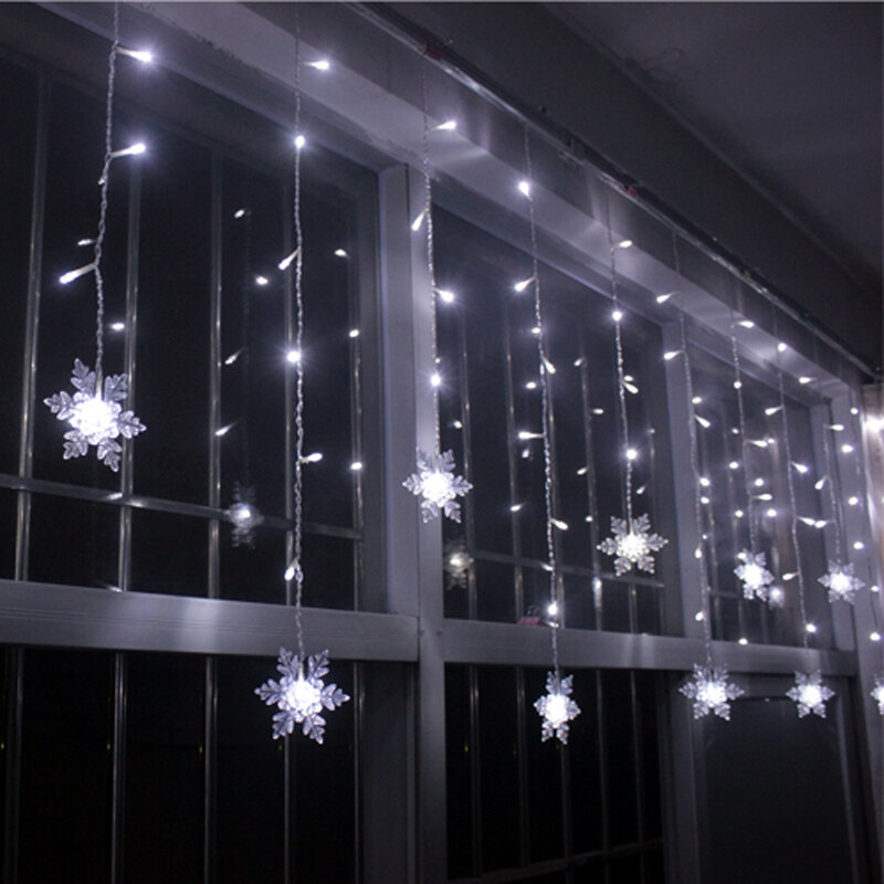 YIMIA-cortina de luces LED con copos de nieve para Navidad, guirnalda de luces de 3,5 M, carámbanos, decoración de fiesta de boda y Año Nuevo